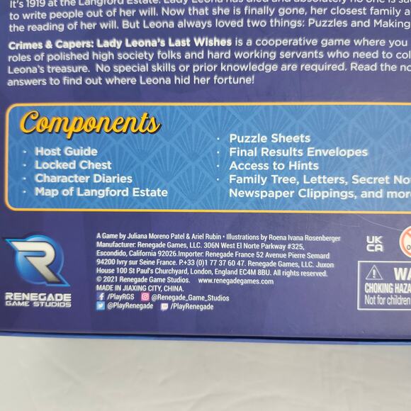 Crimes & Capers Lady Leona's Last Wishes Board Game 2021 Renegade Pre-Owned - Picture 3 of 11